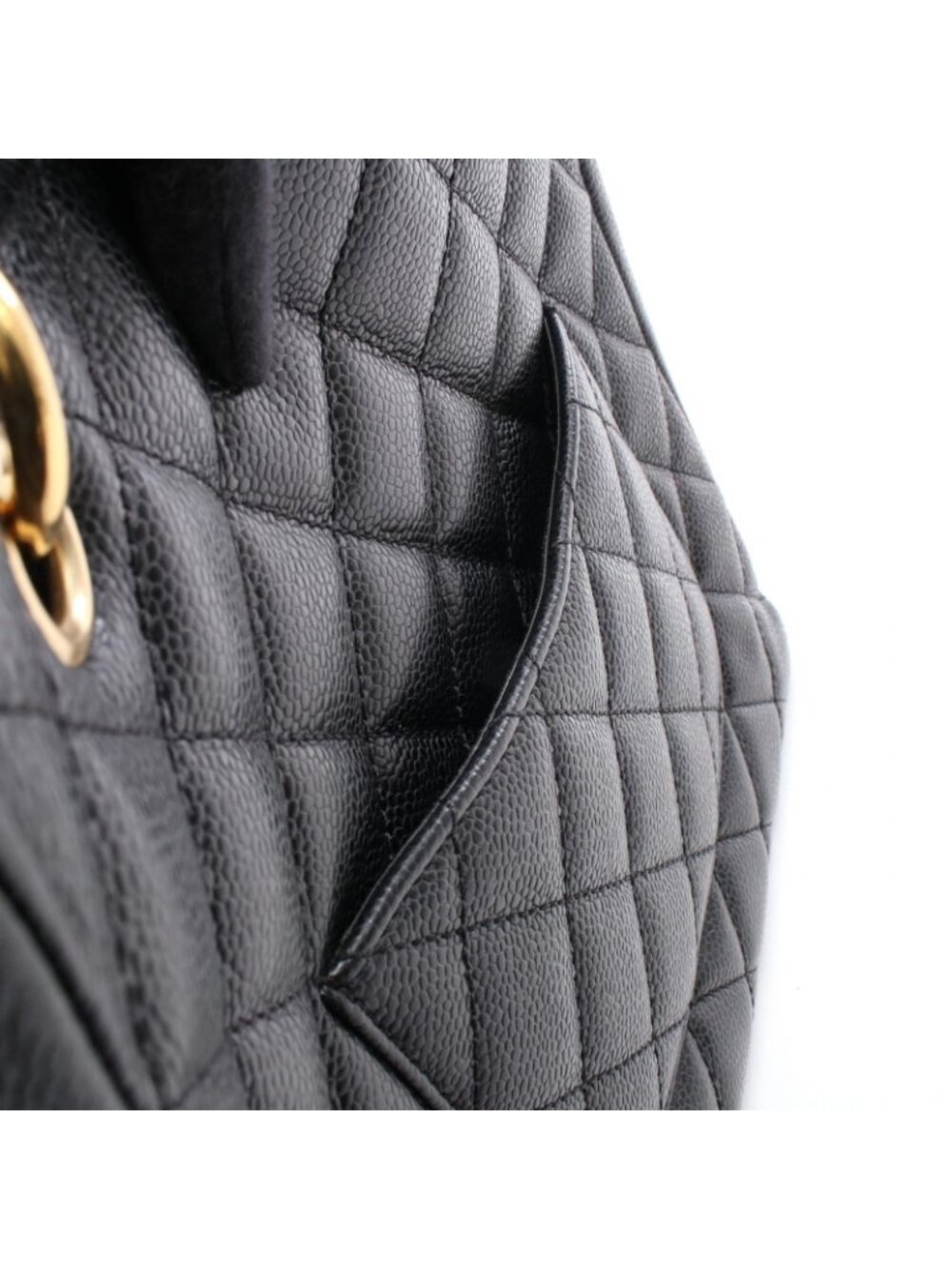 ★SOLD★ Chanel Tote Quilted Petite Shopping PST Black Caviar Leather Chain - Picture 6 of 9